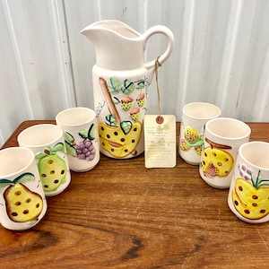Mid Century Vintage 7 Piece Juice Set Pitcher & Cups - NOS Made In Japan