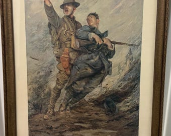Léon Reni-Mel 'America' Lithograph, c. 1922 WW1 American French Soldiers