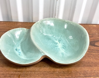 Vintage MCM Hammat Original Signed Art Pottery Bowl Glossy Blue Green Glaze