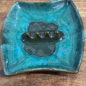 Vintage 1950’s McMaster K2  Pottery Ashtray Mid Century Aqua Blue