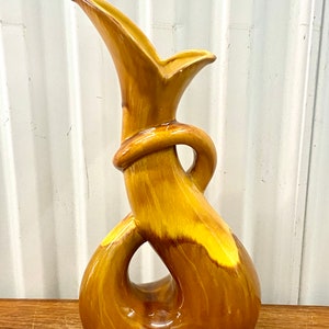 Vintage Mid Century Brown Yellow Drip Glaze Royal Haeger #483 Serpentine Vase
