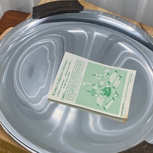 Vintage Mid Century Sculptura by Kromex Serving Tray Walnut Trim NOS Unused