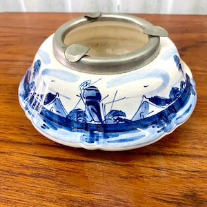 Vintage Blue White Delft Ashtray Made In Holland