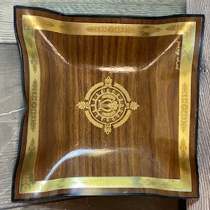 Vtg Mid Century George Briard Melamine Gold & Faux Wood Serving Tray