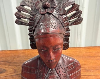 Thailand Hand Carved Wooden Bust Empress Headdress