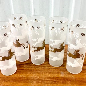 Vintage Mid Century Libbey Cavalcade Galloping Horse Tom Collins Cocktail Glasses