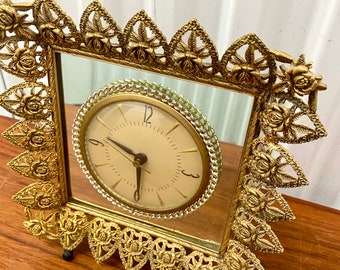 horloge vintage Gold Filigrane Session Hollywood Regency Vanity Boudoir