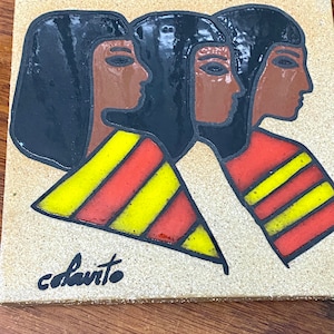 Vintage Rose Ann Colavito Hand Painted Tile From Gargoyles West Egyptian Women