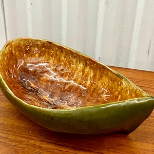 Vintage 1963 Drip Glazed Pottery Leaf Bowl / Planter Signed & Dated