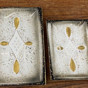 Two Vintage Mid Century Gold & White Serving Snack Plates