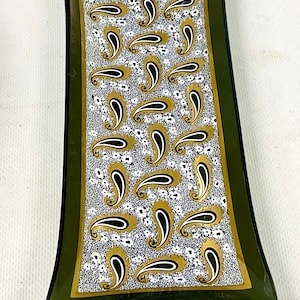 Mid Century Vintage Kleine Gold Weißes Paisley Muster Glas Servierteller