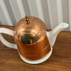Old Dutch Copper And Brass Insulated Ceramic Tea Coffee Pot NWT Unused