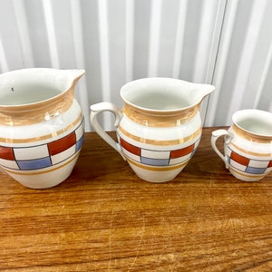 Vintage 1930s Set Of 3 Spritzdekor Jugs Union K Porcelain Bauhaus