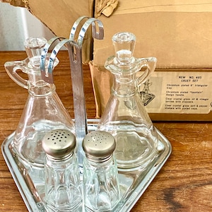Vintage 1960s Chrome and Crystal Glass Cruet Set