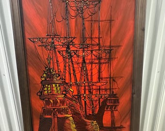 ヴィンテージ ミッドセンチュリー タイ タバコの葉 民族絵画 額入り