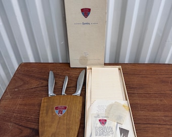Vintage Mid Century Gerber Knives Chef Set W/ Wood Wall Shield
