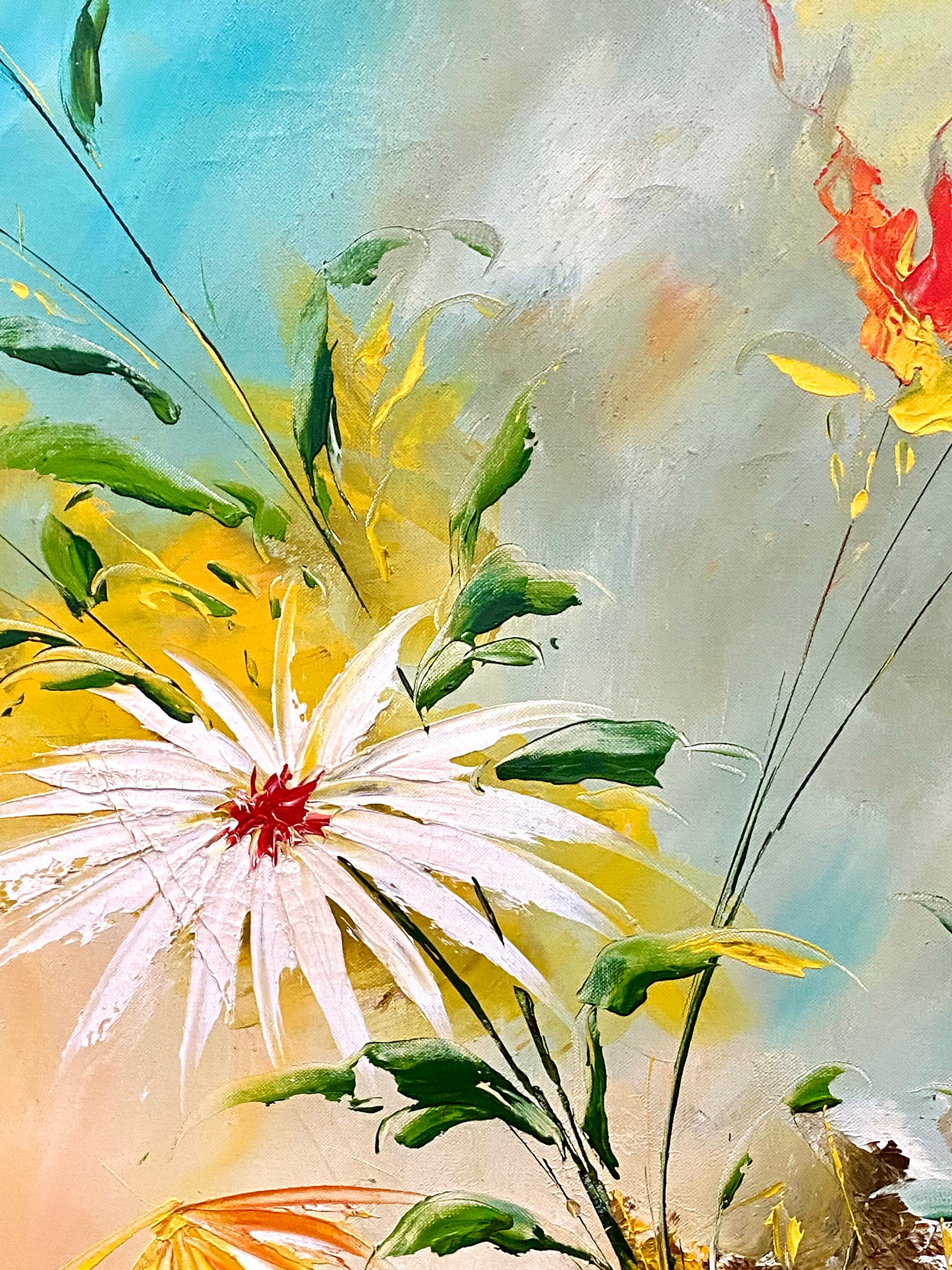 Mid Century Vintage Bright Floral Flowers Oil Painting Framed Etsy