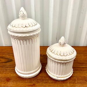 Vintage Enesco Japan White W/ Gold Ceramic Containers