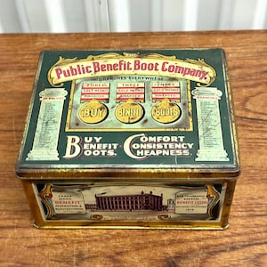 Vintage Public Benefit Boot Company Tin Box, England