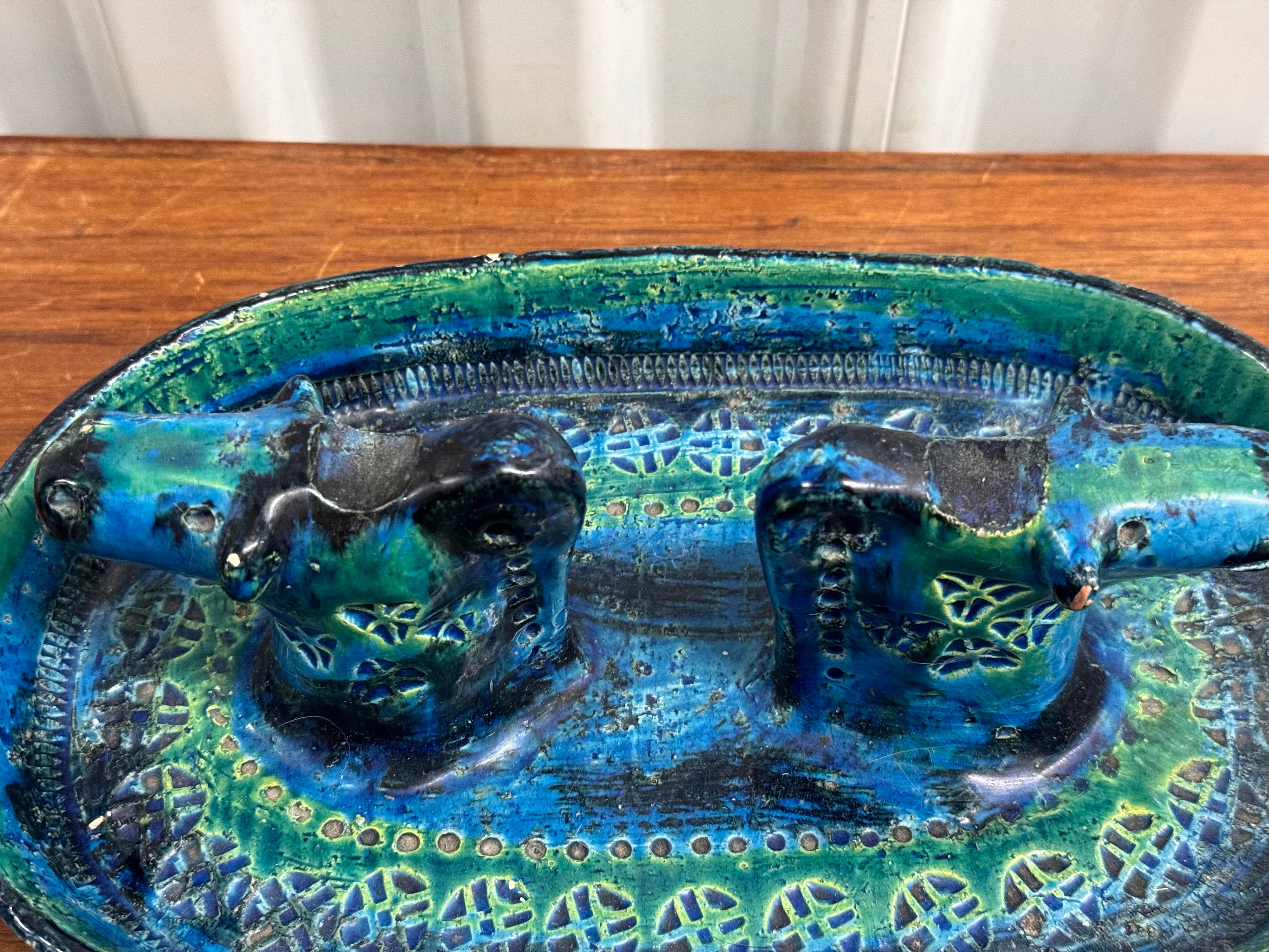 Bitossi Rimini Blue Londi Designed Double Horse Head Ashtray