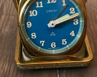 Great Looking Retro Blue Mid Century Modern Peter German Made Travel Alarm Clock