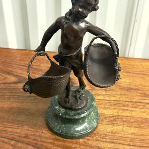 Antique Auguste Moreau Signed Bronze Sculpture Young Basket Carrier France