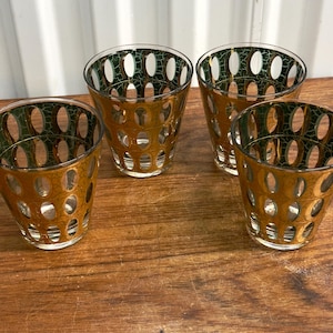 Set of 4 Culver 12 Oz Pisa Old Fashioned Cocktail Glasses 22K Gold