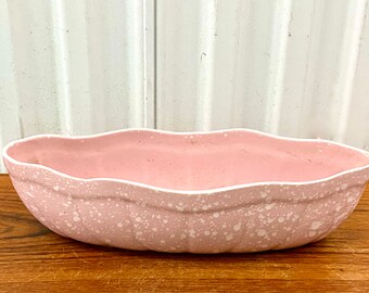 Mid Century modern roze met witte vlekken aardewerk plantenbak gemaakt in de VS