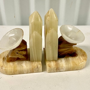 Mid Century Vintage Alabaster Mexican Book Ends Sombrero