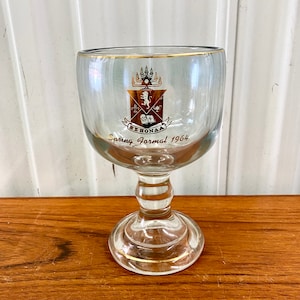 Vintage 1964 Heavy Glass Chalice Goblet W/ Crest -Spring Formal 1964 Fraternity