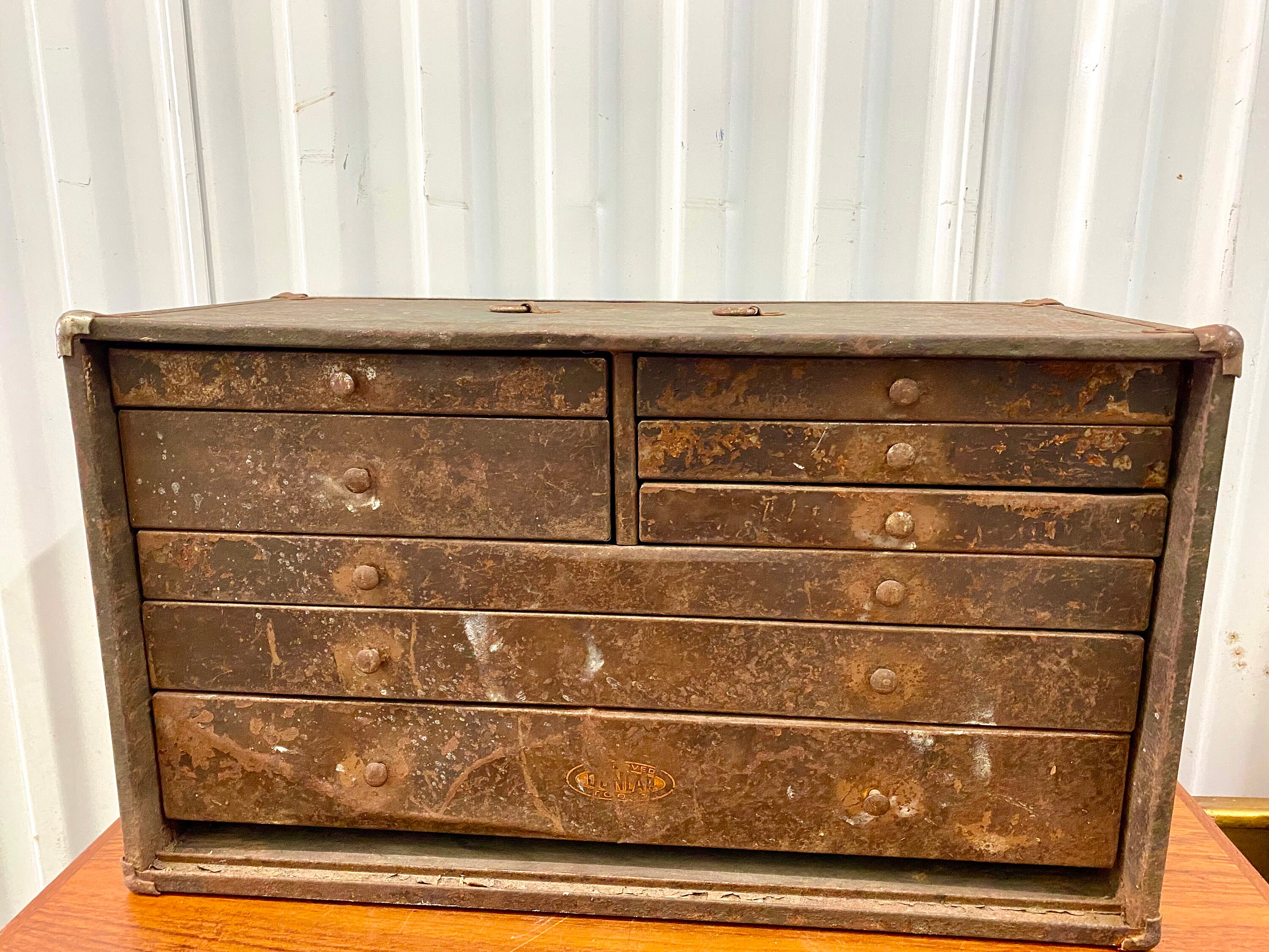 Antique Vintage Dunlap Machinist Tool Box circa 1930&#39; Carpenters Chest for sale  