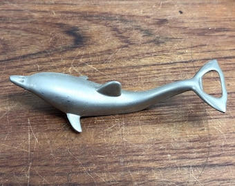 Vintage Mid Century Silber Metall Delfin Flaschenöffner