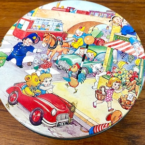Cute Vintage 1960s British Toy Town Candy Tin