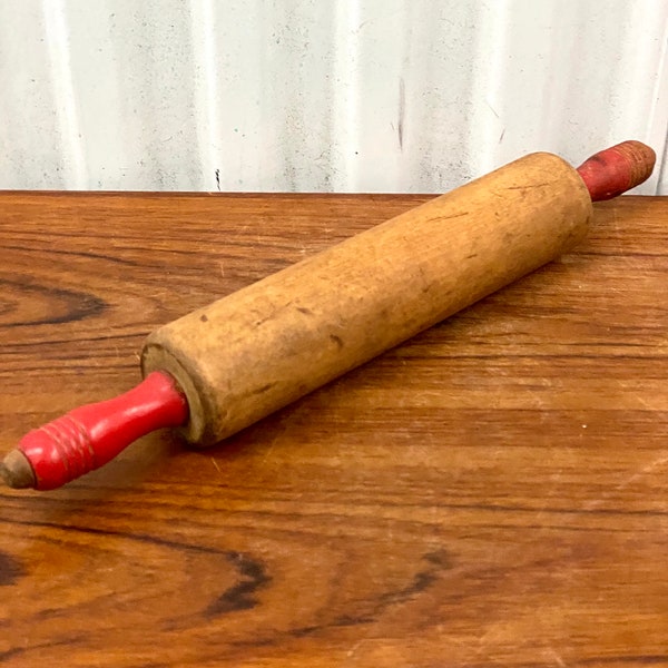 Vintage Rolling Pin Red Handles Etsy