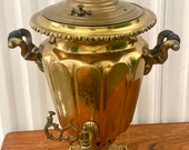 Large Orante Antique Brass Samovar Marked TH. Keller