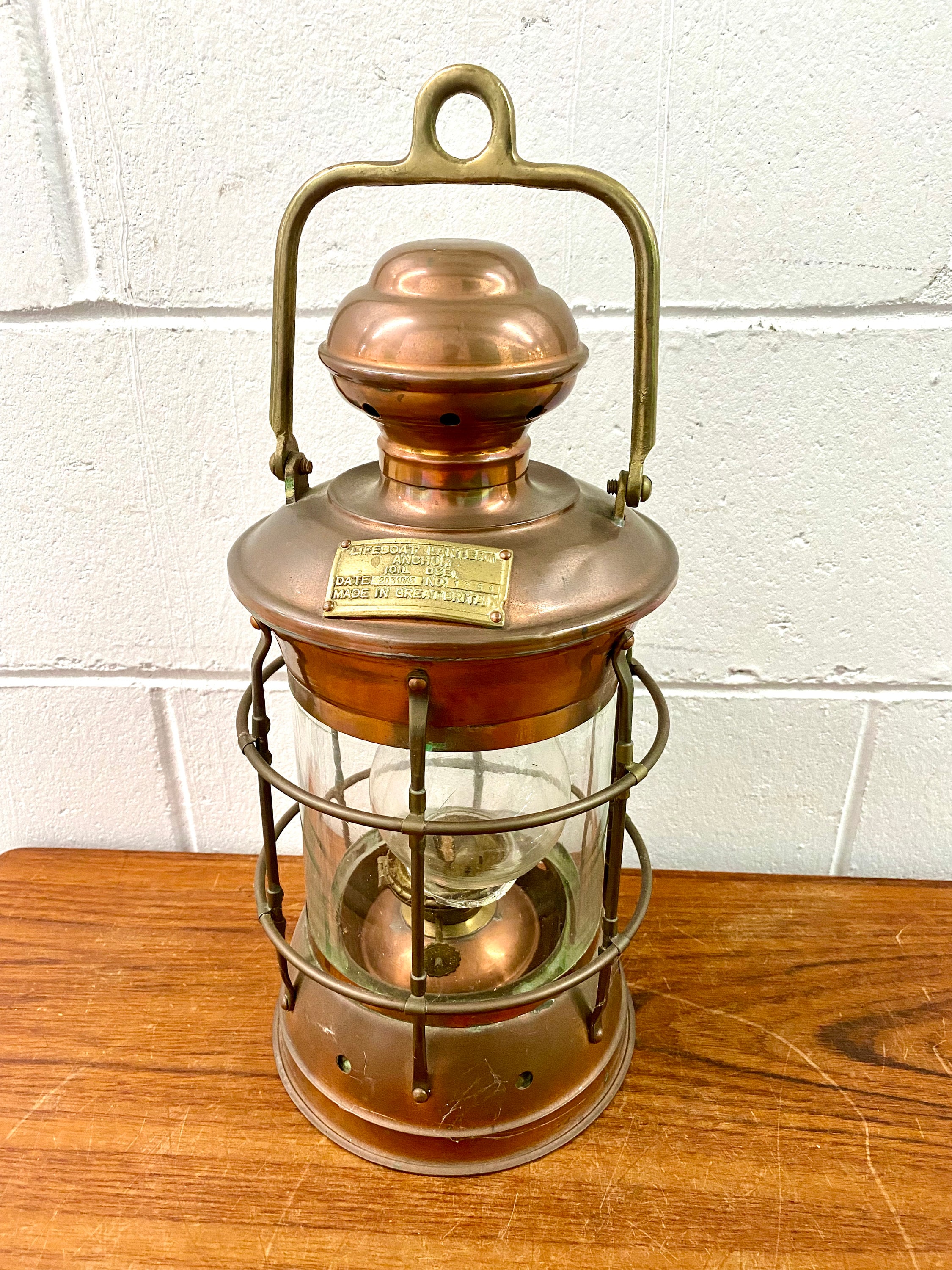 antique brass lantern from Lake Michigan buoy, oil lamp nautical