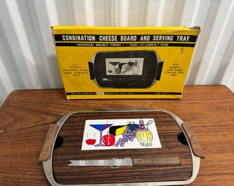 Vintage Mid Century Combination Walnut Cheese Board Serving Tray