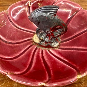 Vintage Ceramic W/ Metal Fish Ashtray Trinket Dish