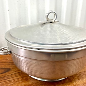 Vintage Mid Century 1950s Italian Hammered Aluminum Ice Bucket With Lid