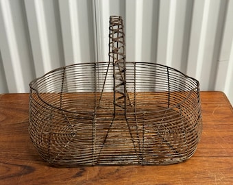 Antique French Wire Shopping  Basket Farmhouse Kitchen Decor