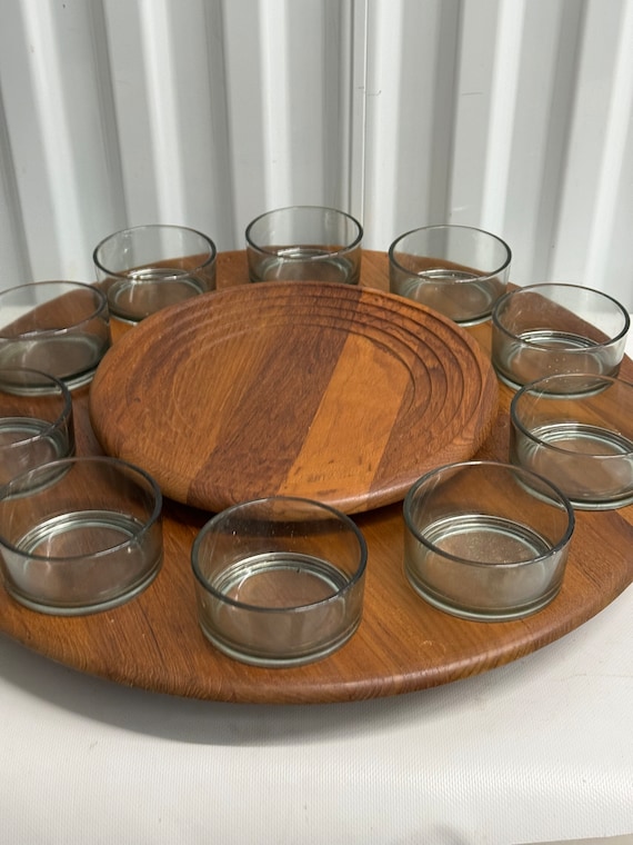 Midcentury Digsmed Denmark Teak Tray, Rotating With Nine
