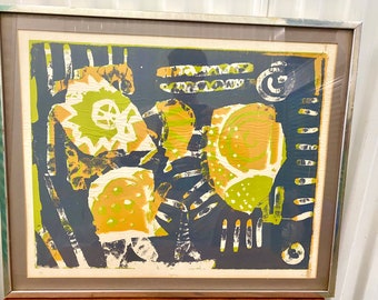 Mid Century Vintage Abstract Art Bright Retro Colors Framed Print