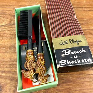 Vintage Mid Century Sea Horse Brush Shoehorn Florida Souvenir W/ Box