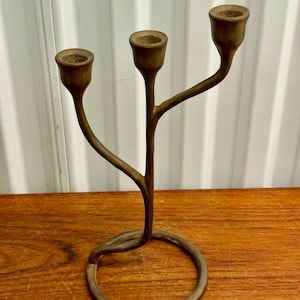 Vintage French Heavy Bronze Abre Candlestick Holder