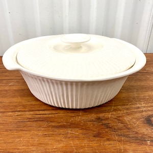 Vintage California USA White Pottery Covered Serving Dish 738