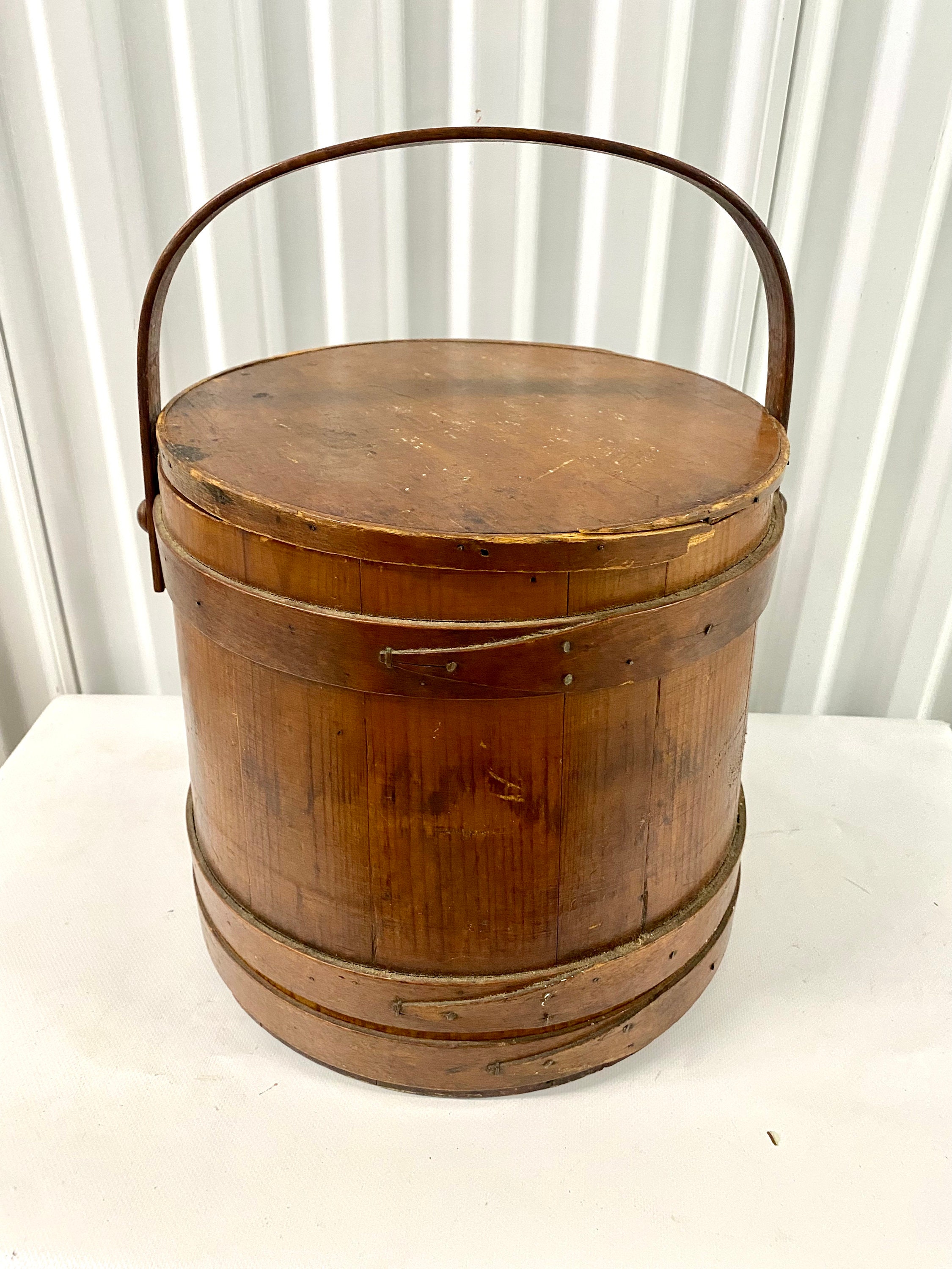 Antique 1900’s French LARGE Handled WOODEN Bucket, 10” Diameter