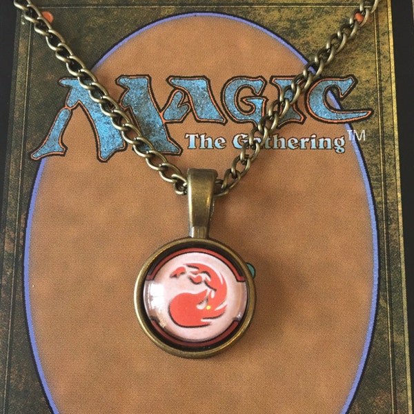 Mini Magic the Gathering Pendant Necklace / Mountain / Flame