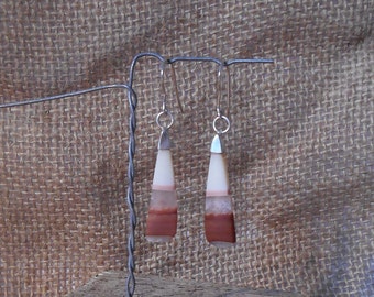 Drop earrings banded carnelian. Handmade sterling silver in the UK