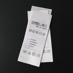 100 Custom Care/Content Labels (woven edges, fabric labels, sew-in custom care labels, garment labels)