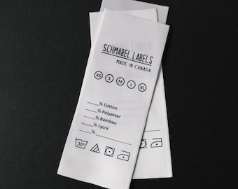 100 etiquetas personalizadas de cuidado / etiquetas de lavado para ropa / instrucciones para tela tejida, para coser.